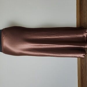 OGL Bronze Satin-Like Drapey Maxi Skirt NWT Medium Elastic Waist